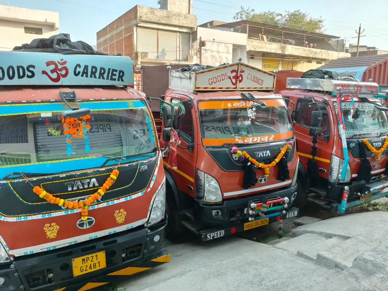Naman Logistics goods carriers loaded and ready for dispatch from the Jabalpur godown